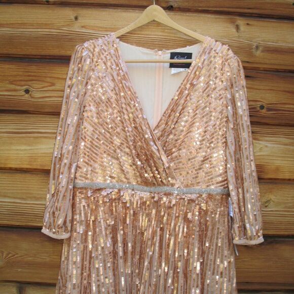 Mac Duggal 5509 SEQUINED WRAP OVER 3/4 SLEEVE GOWN - Picture 7 of 16